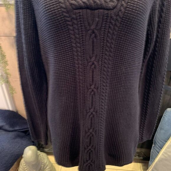 Nautica Women's L black cable V neck shawl collar cotton sweater - Picture 3 of 8